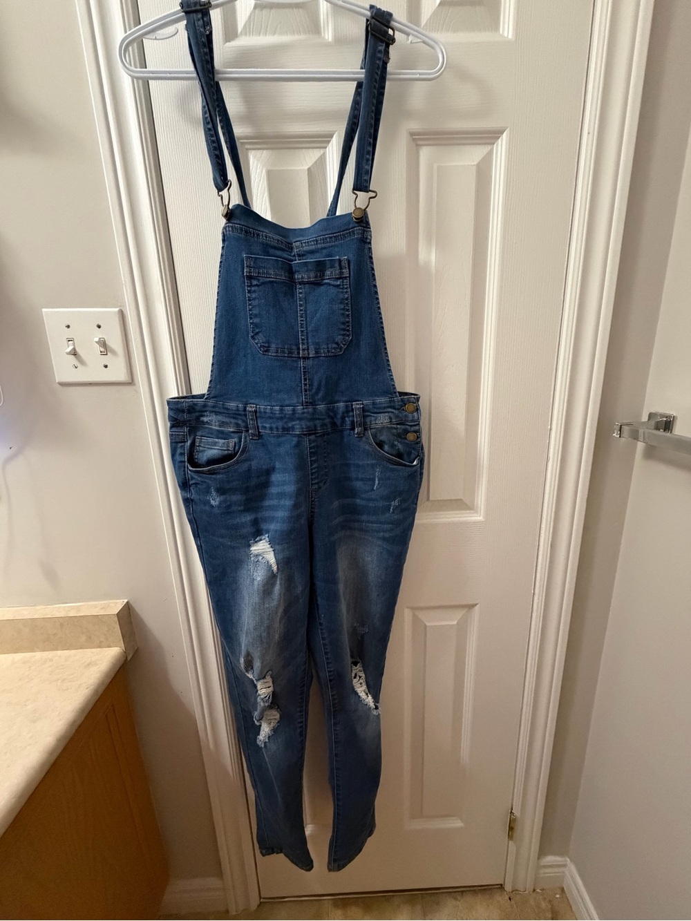 Wax Jean Blue Distressed Denim Overalls